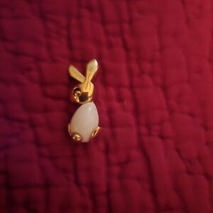 Trifari Gold and White Bunny Brooch